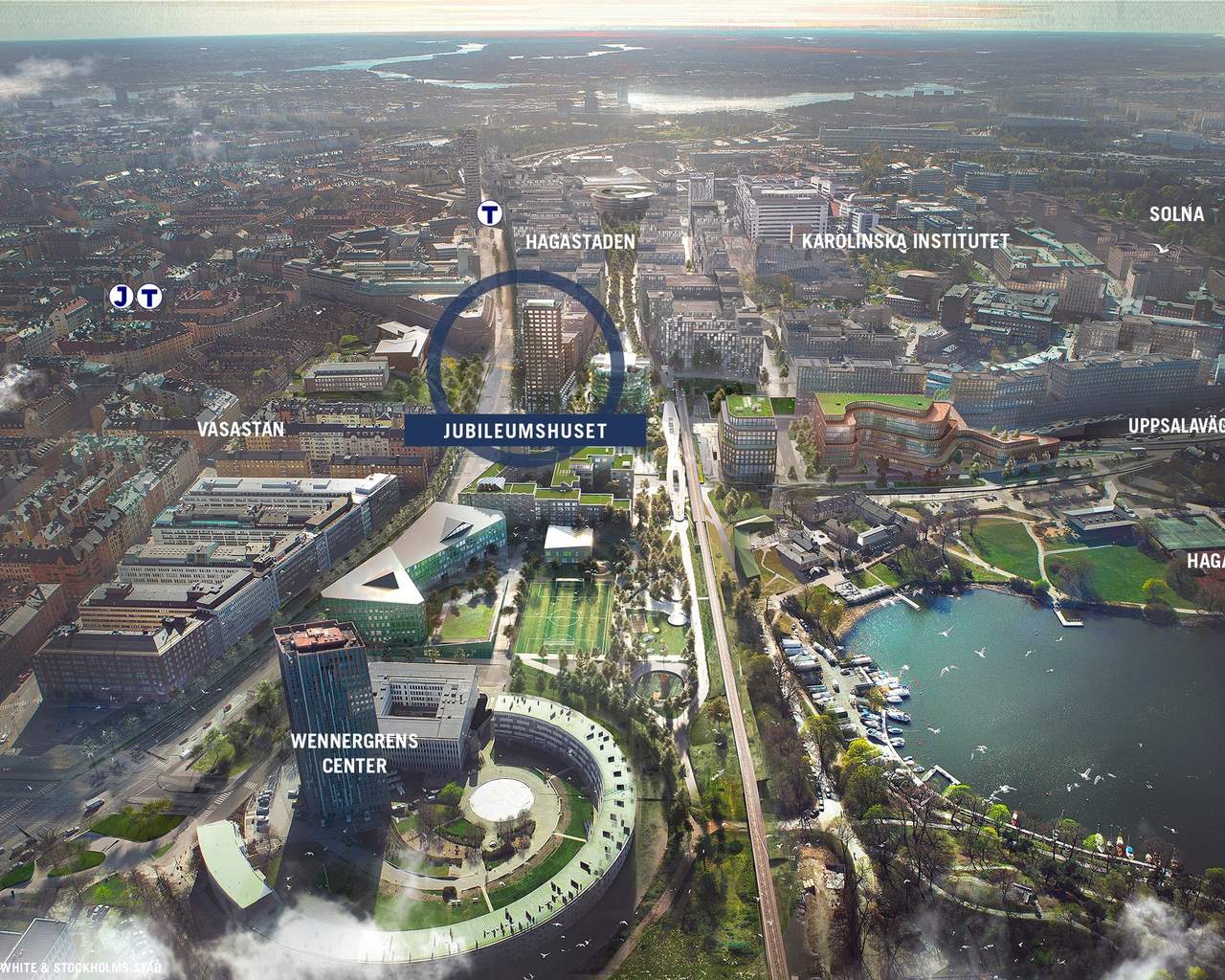 Vision image over the city with properties highlighted.