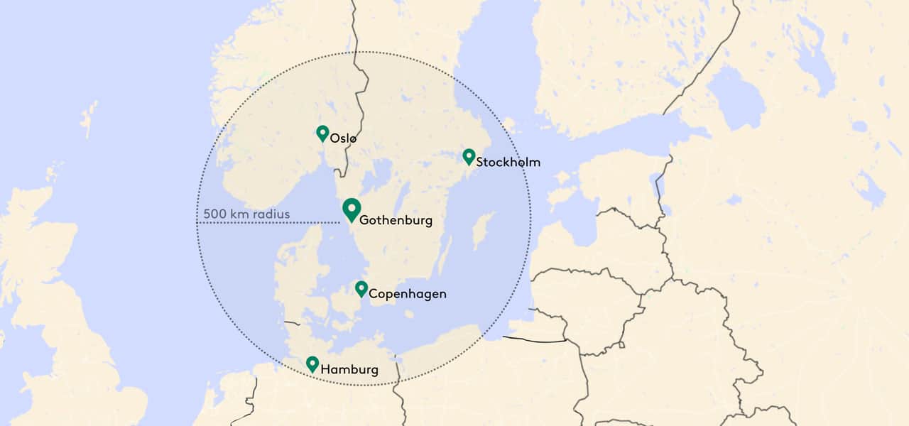 A map showing the location of the five major cities.