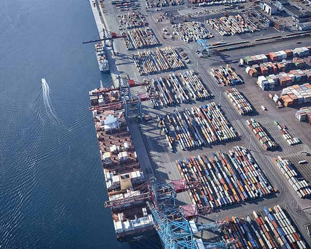 View over harbour area.